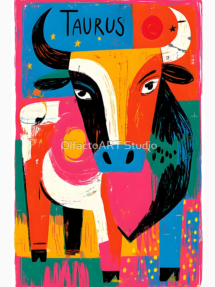 Taurus Cosmic Strength Abstract Zodiac Bull Symbol Vibrant Astrology Art with Celestial Stars by OlfactoART Studio