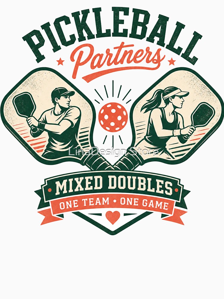 Pickleball Partners Mixed Doubles One Team One Game Sports Design by LinaDesign Store