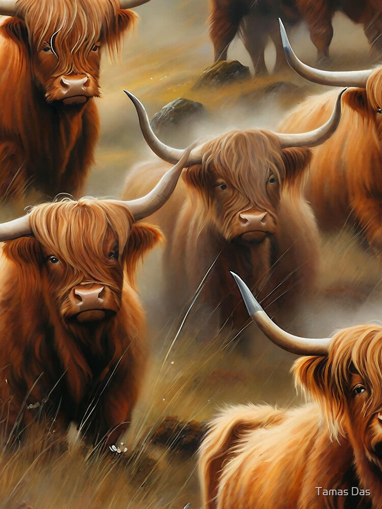 Whimsical Highland Beauty Cow Painting by Tamas Das