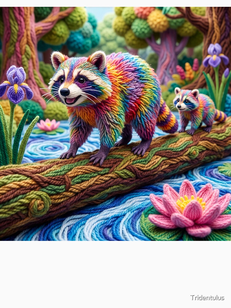 Yarn Raccoons on a Fallen Yarn Log by Tridentulus