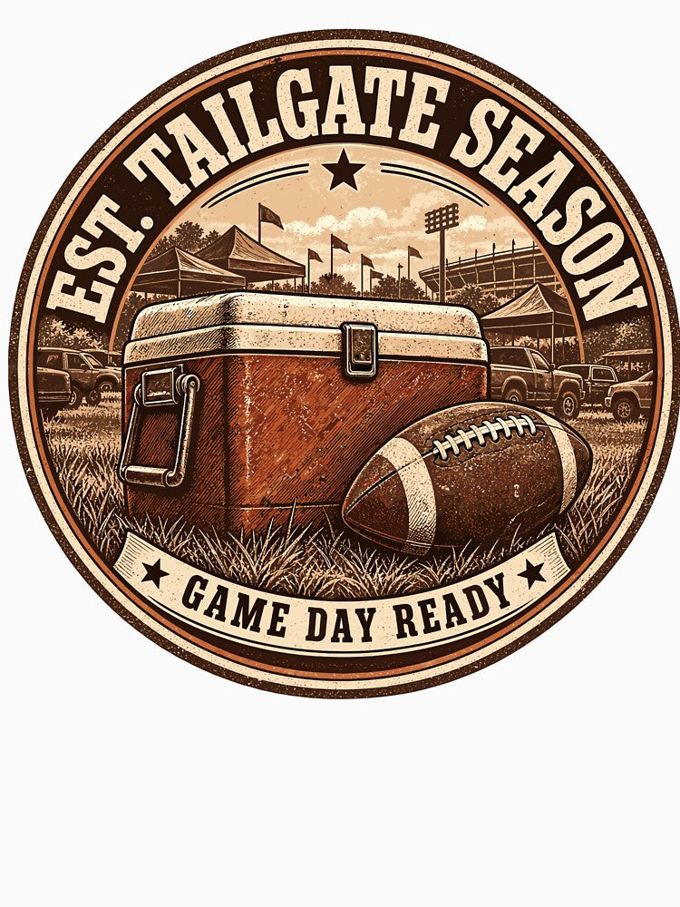 Est Tailgate Season Vintage Cooler Badge Retro Game Day Ready Tailgating by ZIGLWORKS