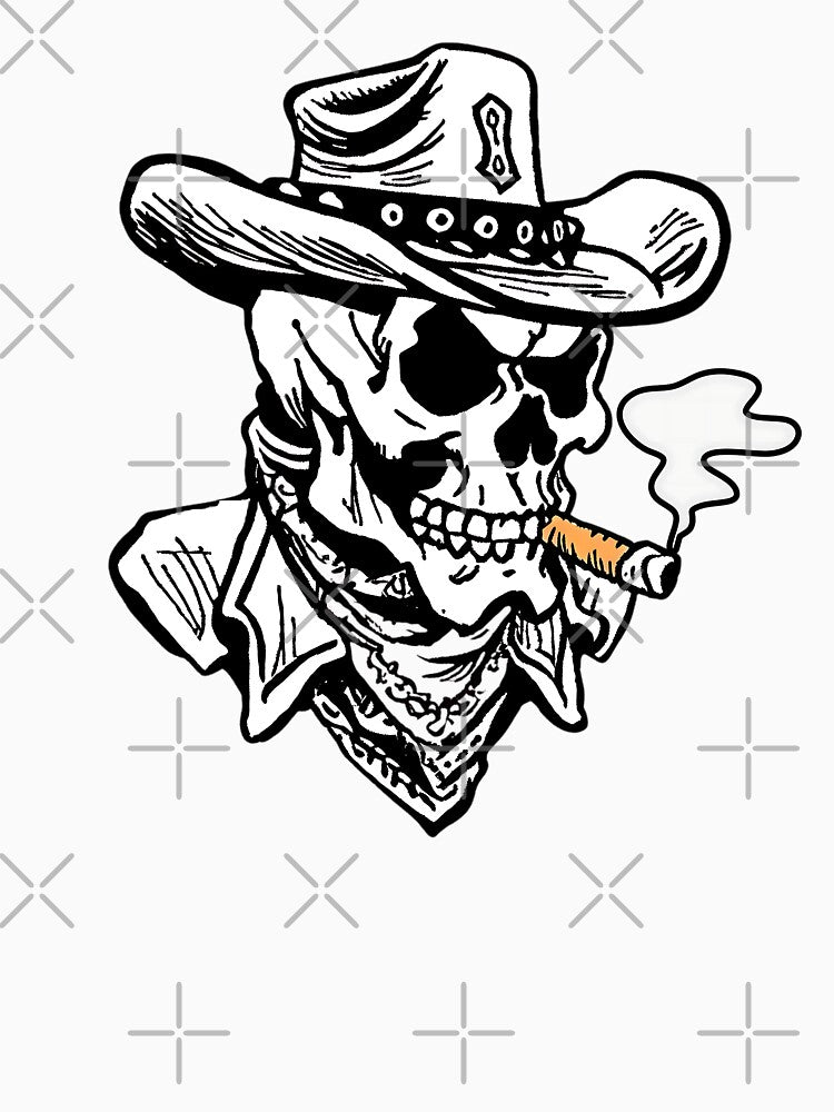 Smokin’ Cowboy Skeleton – Western Outlaw Skull Art for T-Shirts & Wall Décor by KreativKulture