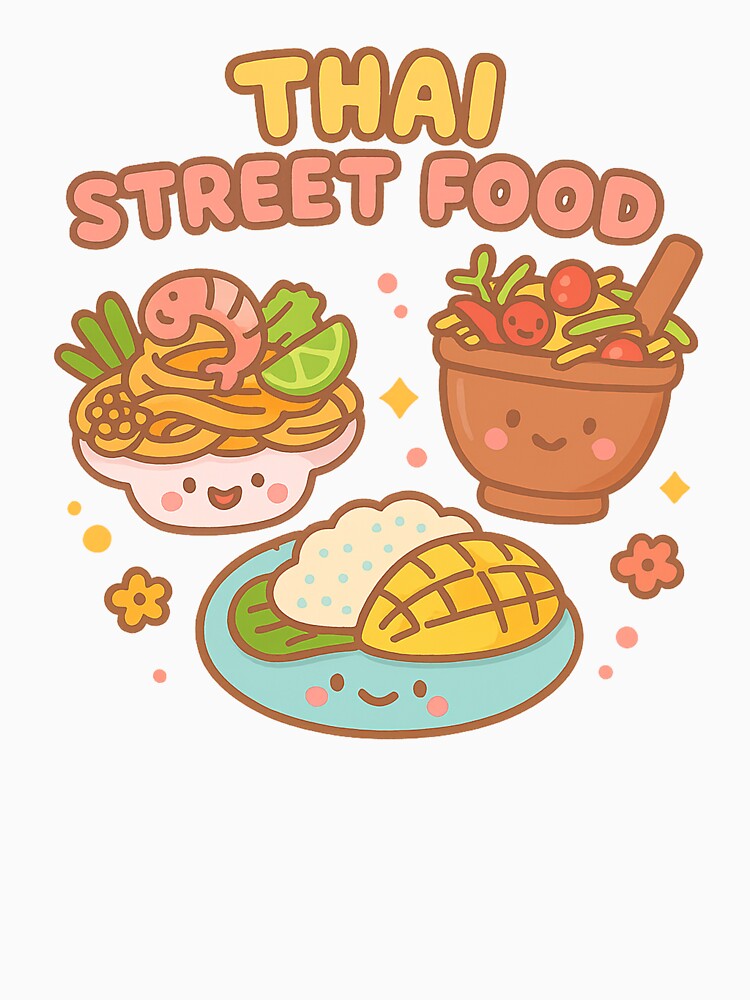 Happy Thai Food Characters – Pad Thai, Som Tum & Mango Sticky Rice by LemonCocoLab