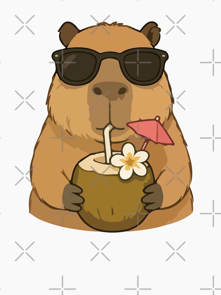 Capybara Cartoon Tropical Vacation Animal Humor with Coconut Drink and Sunglasses by stylishdzign