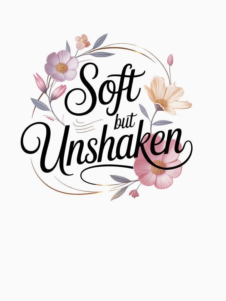 Soft But Unshaken Floral Typography. Feminine Strength Aesthetic Self Love Quote Design by Aarvya Fashion Club ( A.F.C )