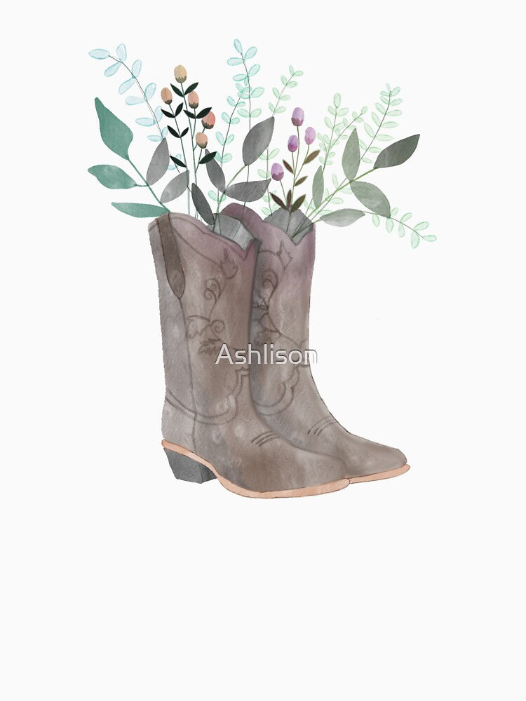 Watercolor Western Cowgirl Boots Floral by Ashlison