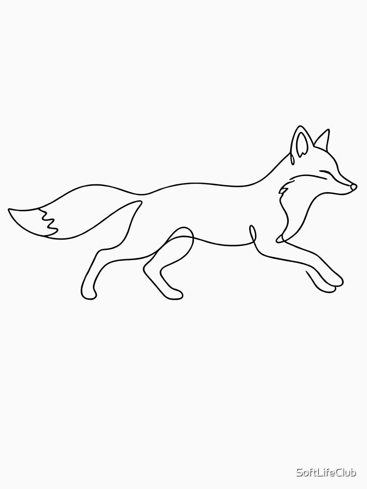 Fox Single Line Art Minimalist Running Fox Design by SoftLifeClub