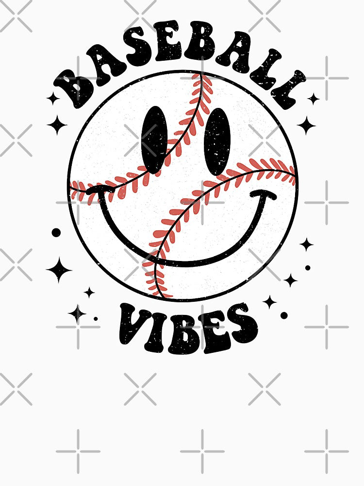 Happy Face Baseball Vibes Baseball Smiley Face Trendy by MichelSorour