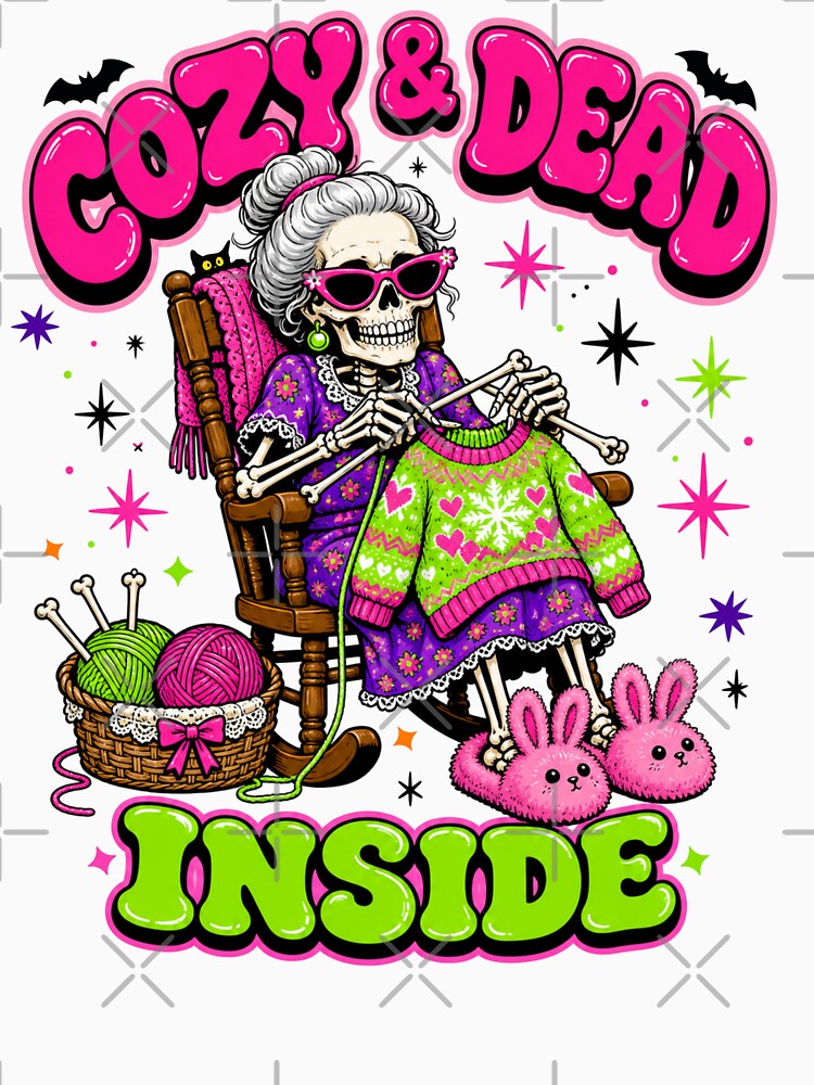 Cozy And Dead Inside Funny Rocking Chair Skeleton Tee by Design Vibras