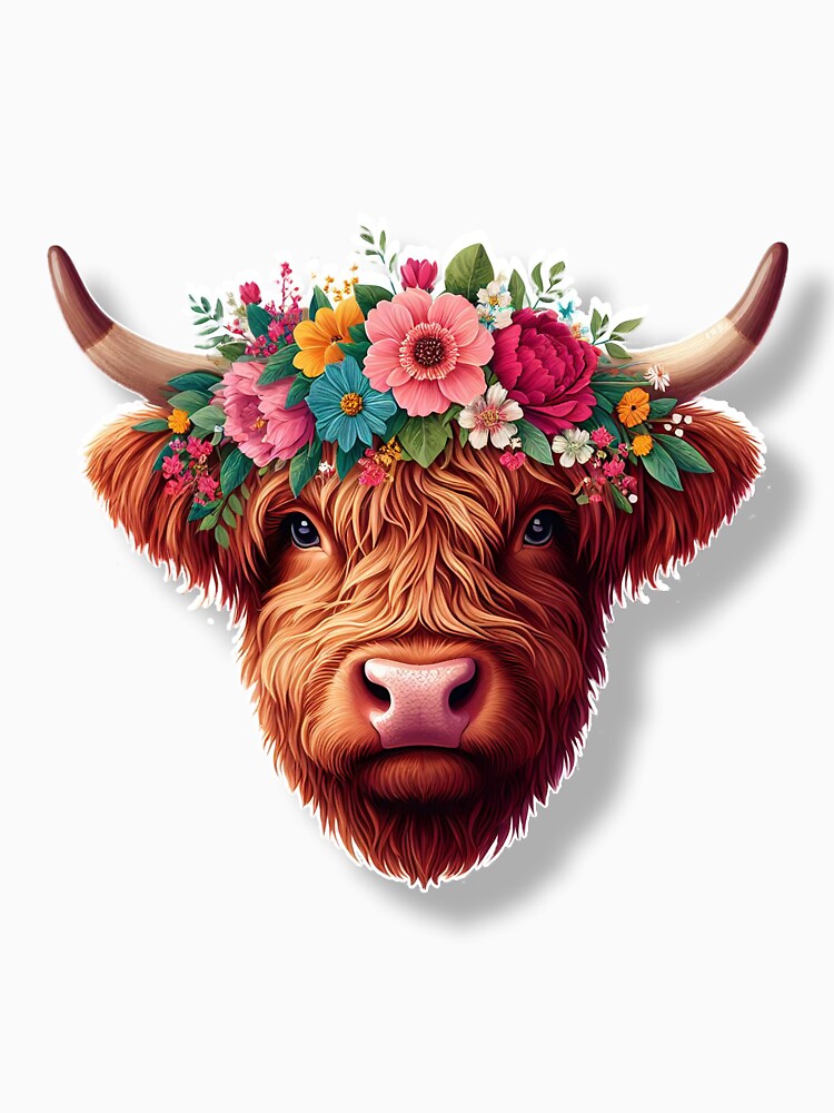 Floral Highland Cow Sticker Scottish Highlander Bundle Floral Highlander by SlocifieShop