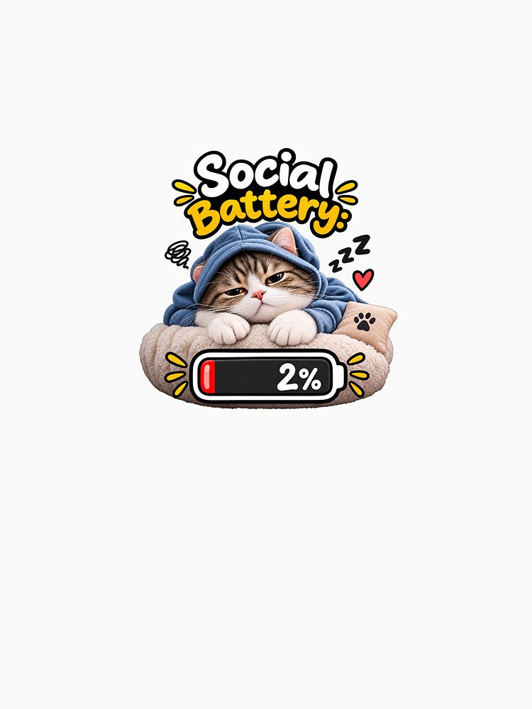 Social Battery 2% – Funny Sleepy Cat Introvert Humor by ARinternational
