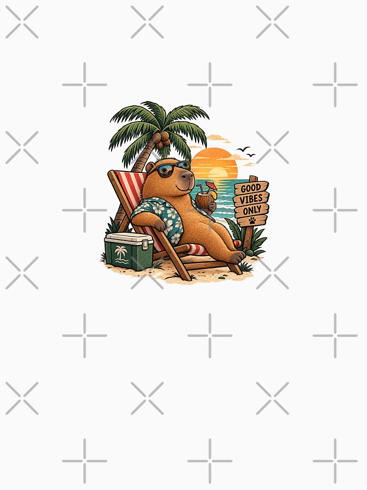 Chill Capybara Tropical Beach Vintage Illustration by lovepower