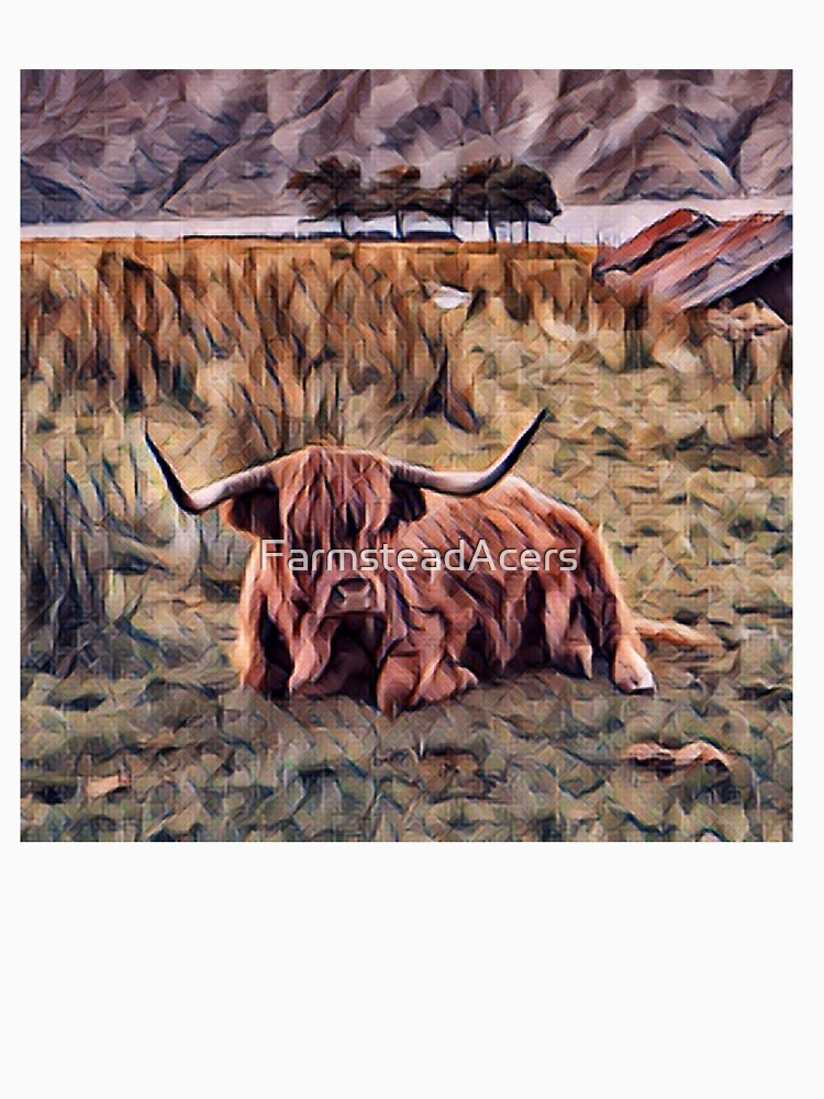 Relaxing Brown Highland Cow in the weeds by FarmsteadAcers
