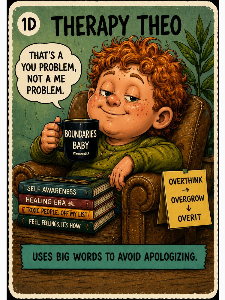 Therapy Theo – Retro Therapy Humor Character Art by 4TinyPaws