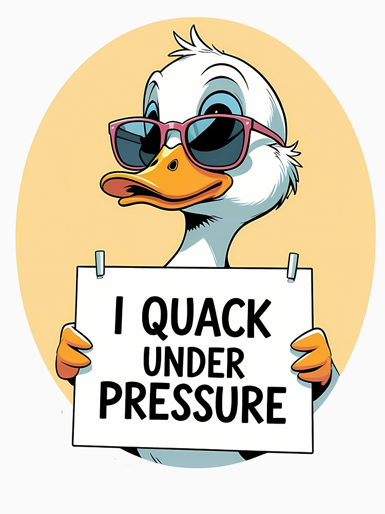Sassy Duck Holding 'I Quack Under Pressure' Illustration by EnigmaVoid