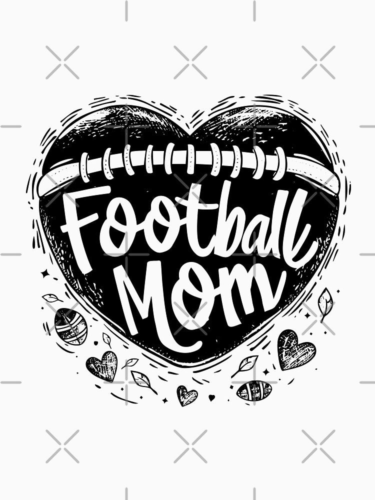Football Mom Heart – Black and White Game Day Sports Illustration by inkoutninja
