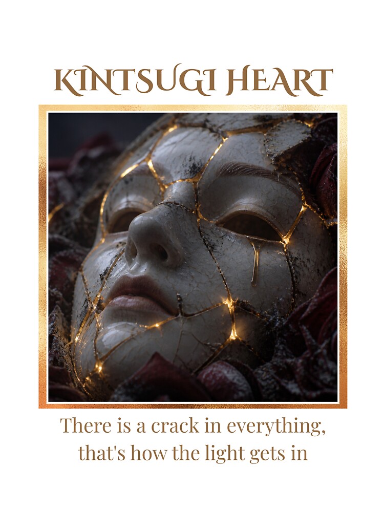 Kintsugi Heart - White Gold  Aesthetic Poetry by inkandpulseshop