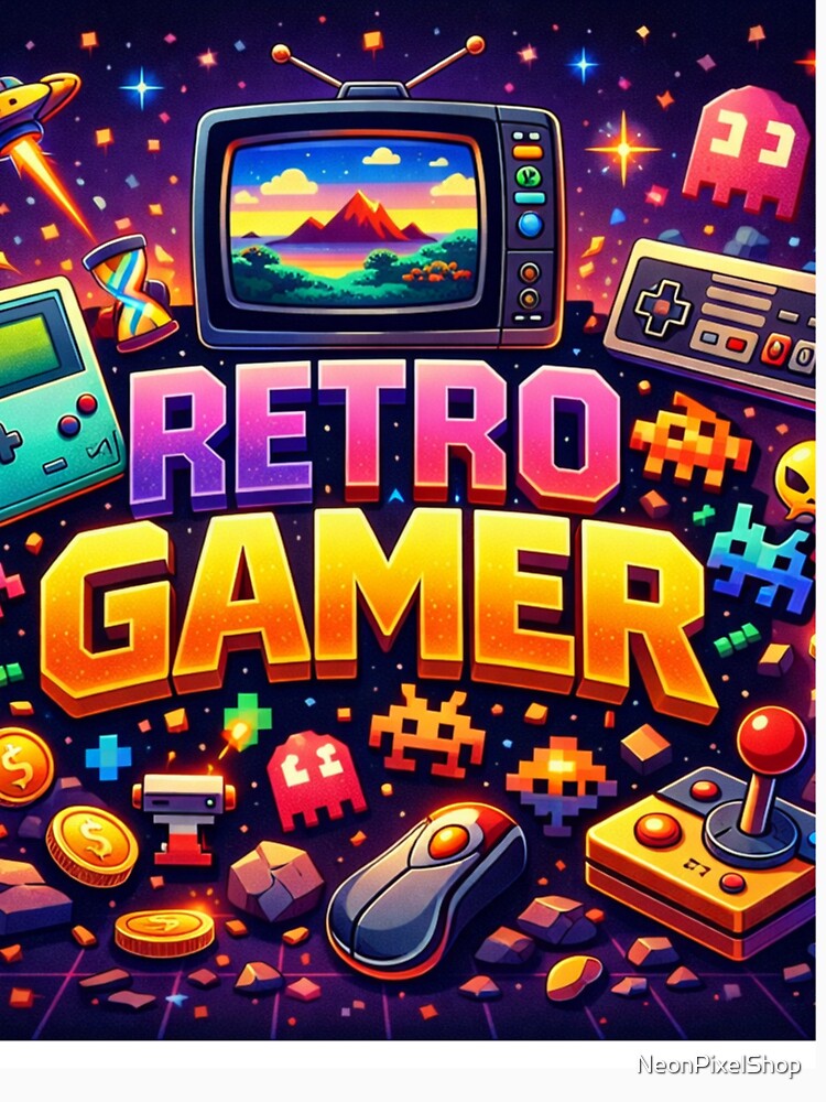 Retro Gamer Pixel Art – Neon Arcade Gaming Design, 80s Video Game Aesthetic, Vintage Gamer Poster & T-Shirt by NeonPixelShop