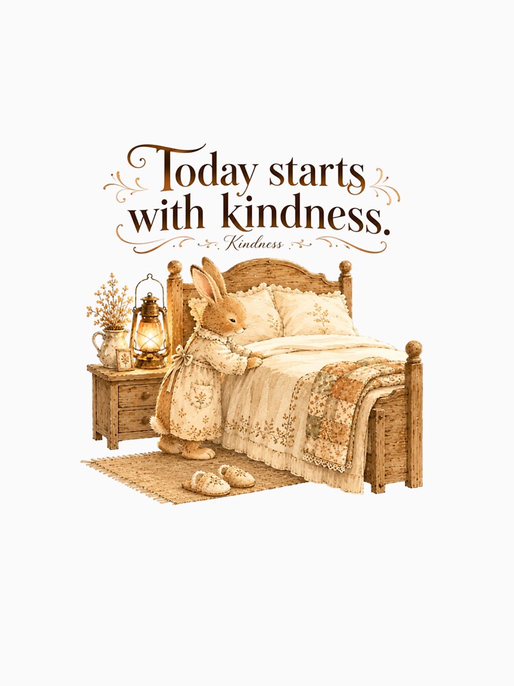 Today Starts With Kindness Vintage Bunny Cozy Bedroom by AQUILAKREO