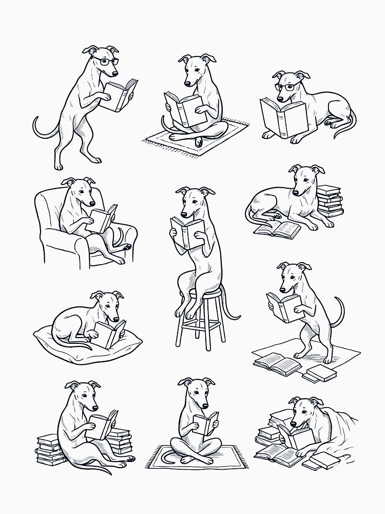 Vintage Whippet Book Reader Reading Dog Lover by dian-rody-crest