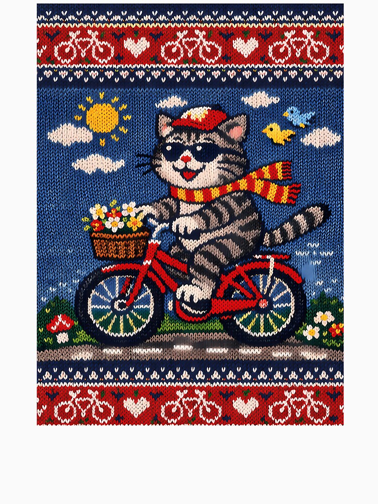 Cat Riding A Bicycle Funny Knitted Picture by Raniya-Otte