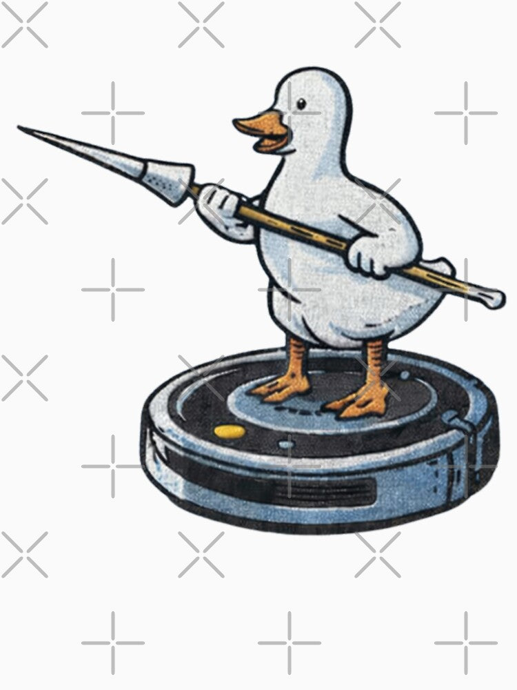 Battle Duck on Robot Vacuum - Funny Warrior Duck by yodaddydesigns