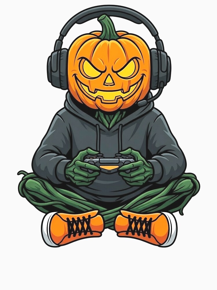 Halloween Pumpkins Head Gamer Video Gaming Boys Men Kids by clothesy7