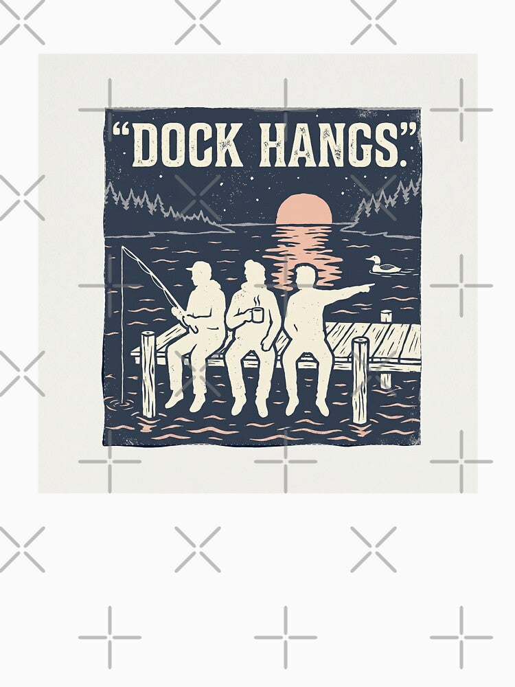 Dock Hangs Hoodie | Vintage Lake Life Linocut Back Print by DmaarGroup