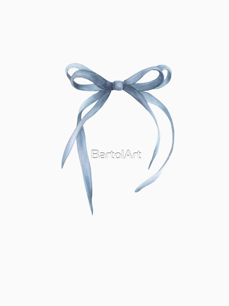 Watercolor ribbon, bow. Grey and blue colour Hand drawn coquette style illustration by BartolArt