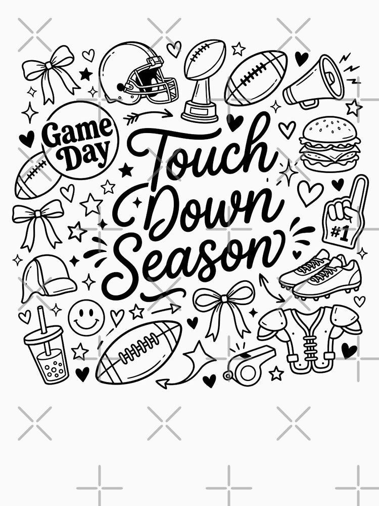 Touchdown Season Football Doodle Art Game Day Cute Sports Fan Aesthetic Fall Illustration by raedattia