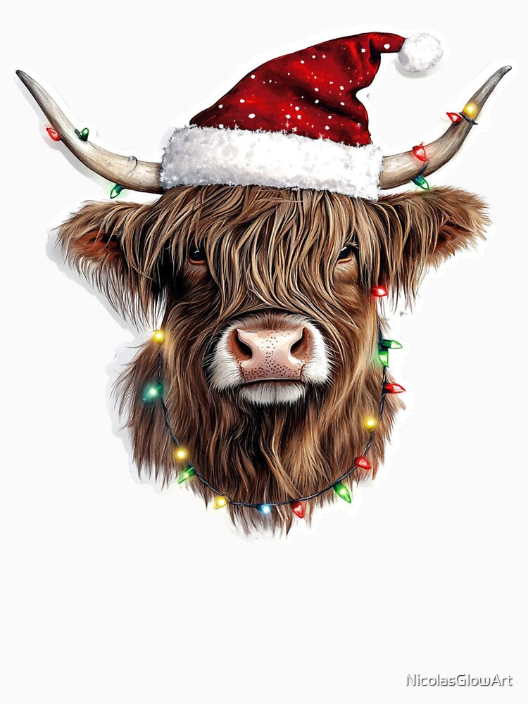 Christmas Highland Cow by NicolasGlowArt