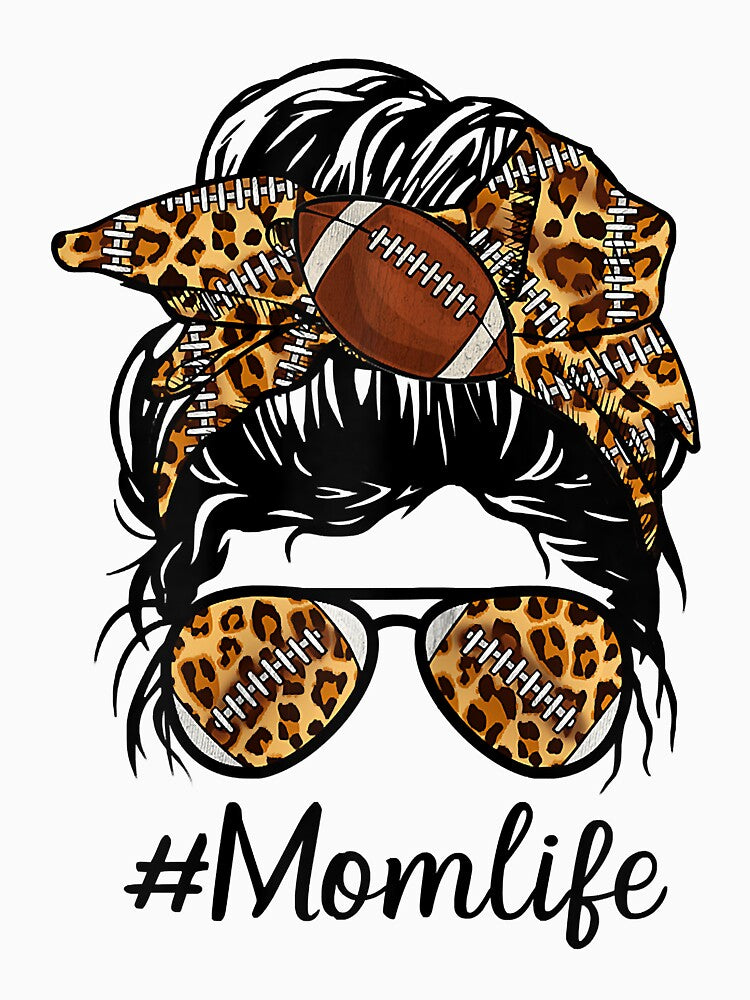 Football Mom Life Messy Bun Mothers Day Leopard Football Mom by SethFrancis37