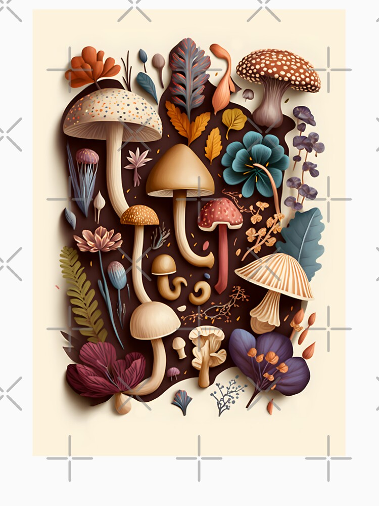 Botanical Mushroom, Boho Exotica, Bohemian Art by MonkStudio