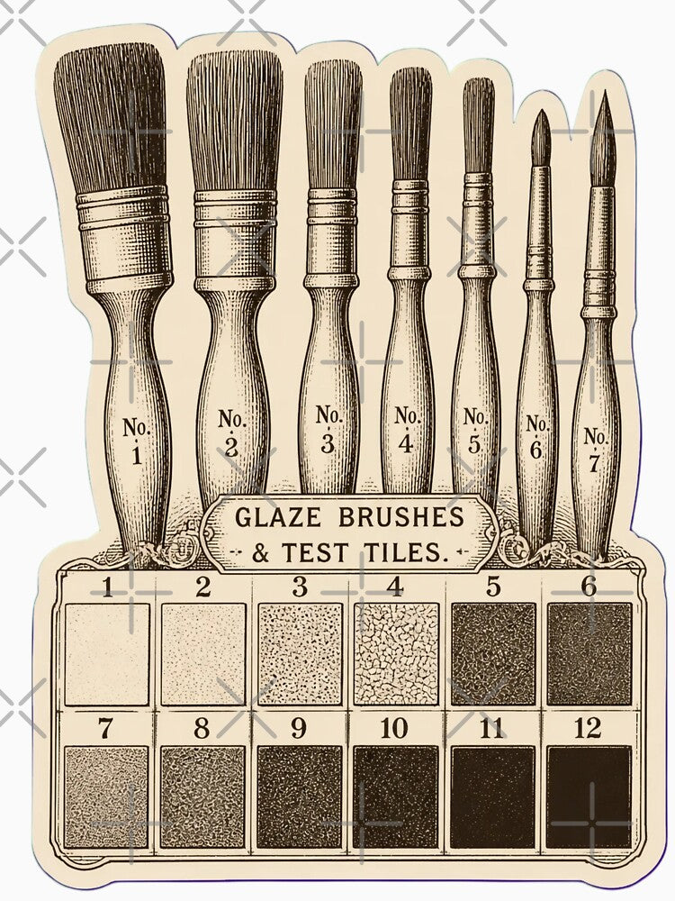 Glaze Brushes and Test Tiles | Vintage Pottery Tools Ceramicist Dark Academia Print by StickyGuys