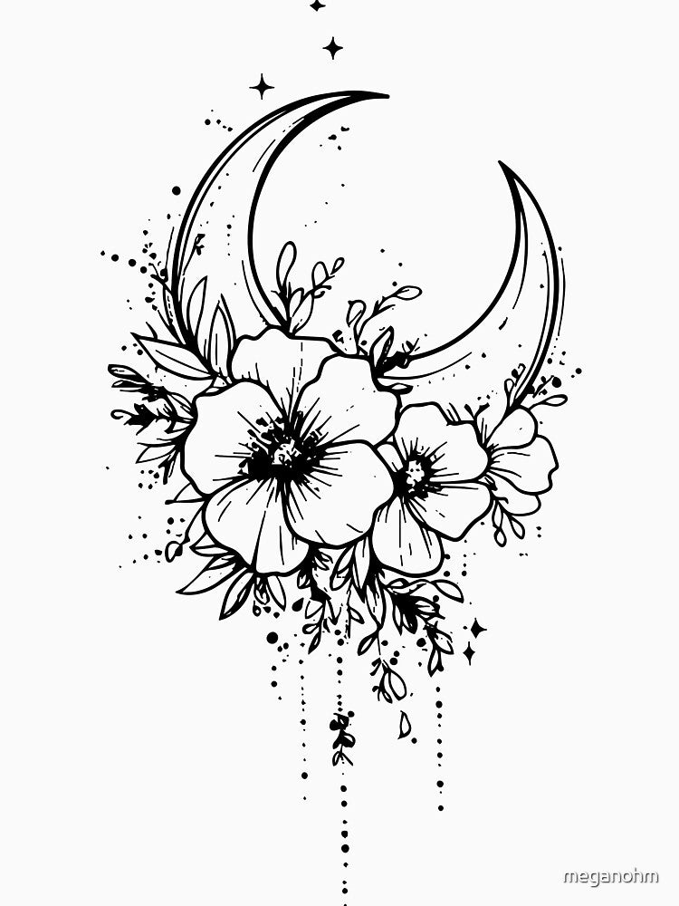 Minimalist Moon and Floral Line Art Elegant Boho Design by meganohm