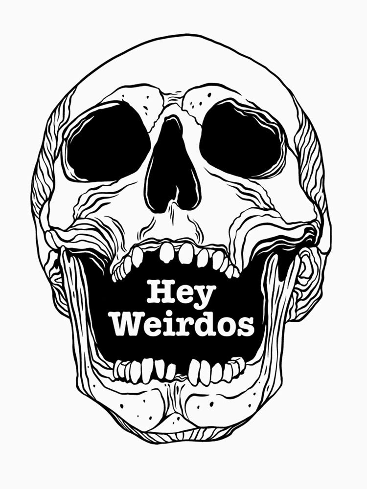 Morbid Podcast. Hey Weirdos skull by Diegoedwards