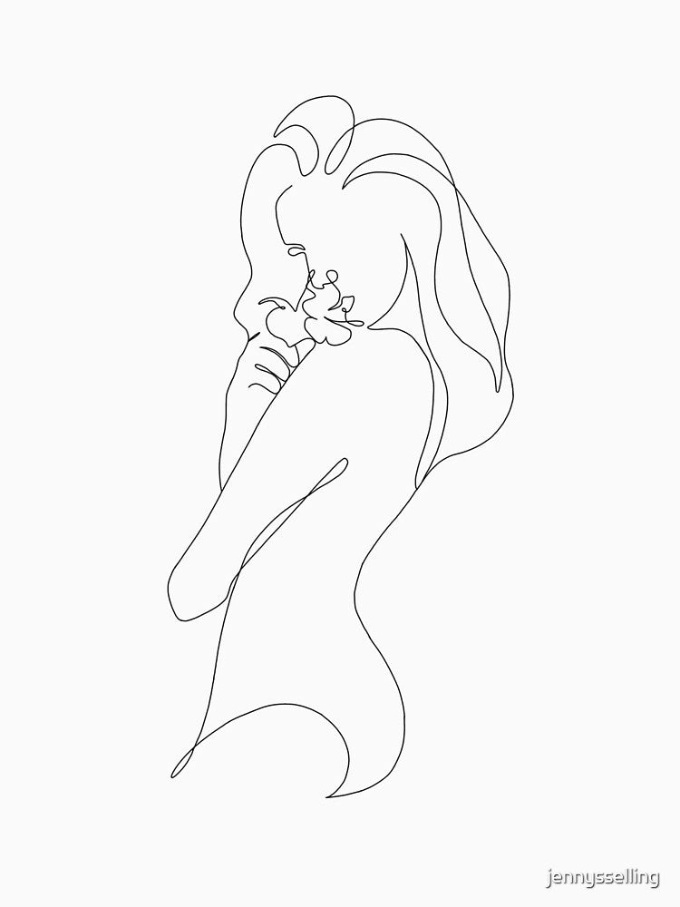 Woman Holding Flower Line Art by jennysselling