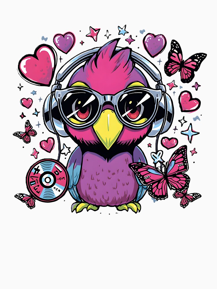 Colorful Kawaii Parrot with Y2K Sunglasses & Butterflies | Retro 2000s Bird Aesthetic by dreamz-world