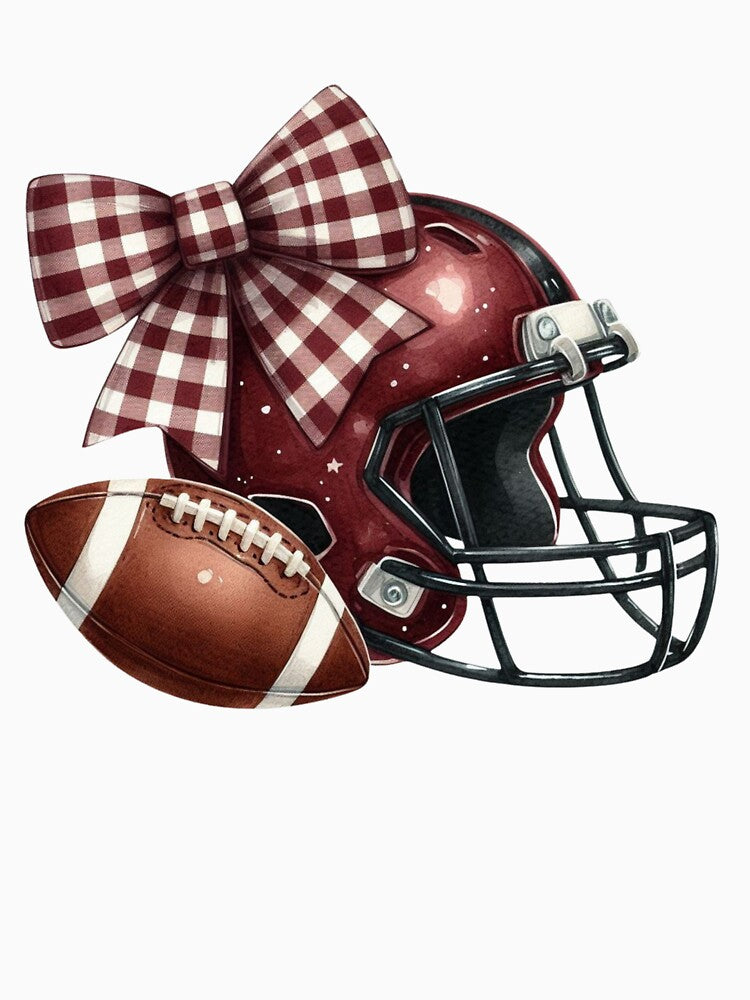 Fall Football Sticker with Cute Plaid Bow – Cozy Autumn Aesthetic - Game Day Shirt – Cute Fall Football Helmet with Bow for Girls by CoconutCoastDesigns