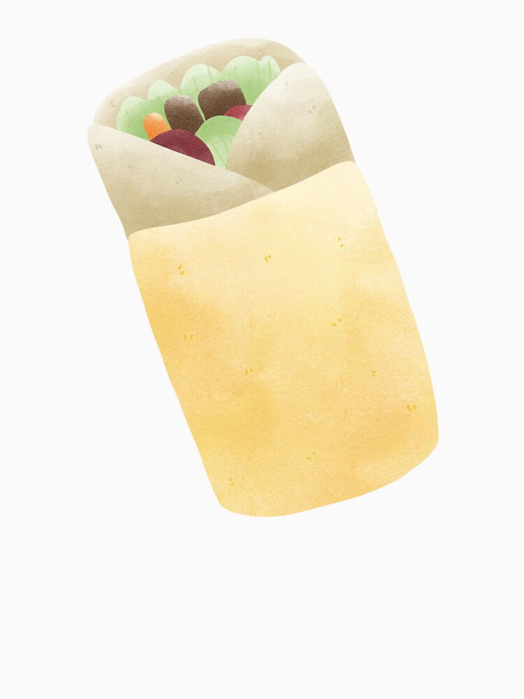 Cute Burrito Wrap Illustration - Foodie Art Design by inelistudio