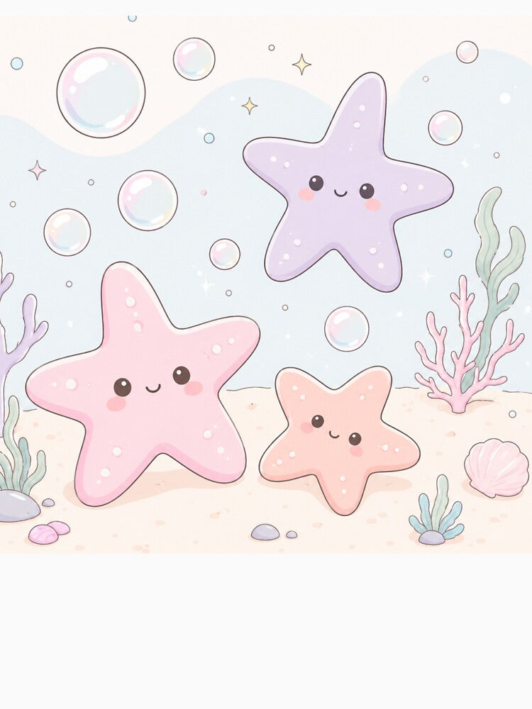 Minimalist Kawaii Starfish with Pastel Bubbles – Cute Soft Ocean Aesthetic by Sprklebrand