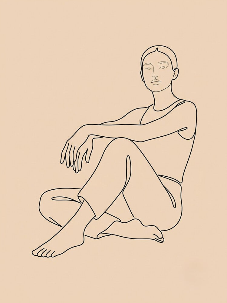Minimalist Line Art Seated Woman Aesthetic Minimalist Drawing by Artemis & Woven Collective