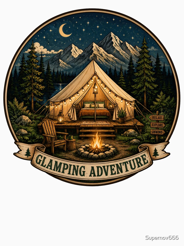 T-Shirt - Wall Art - Glamping Adventure — Cozy Wilderness Camp Under the Stars by ForeverPrintsOK