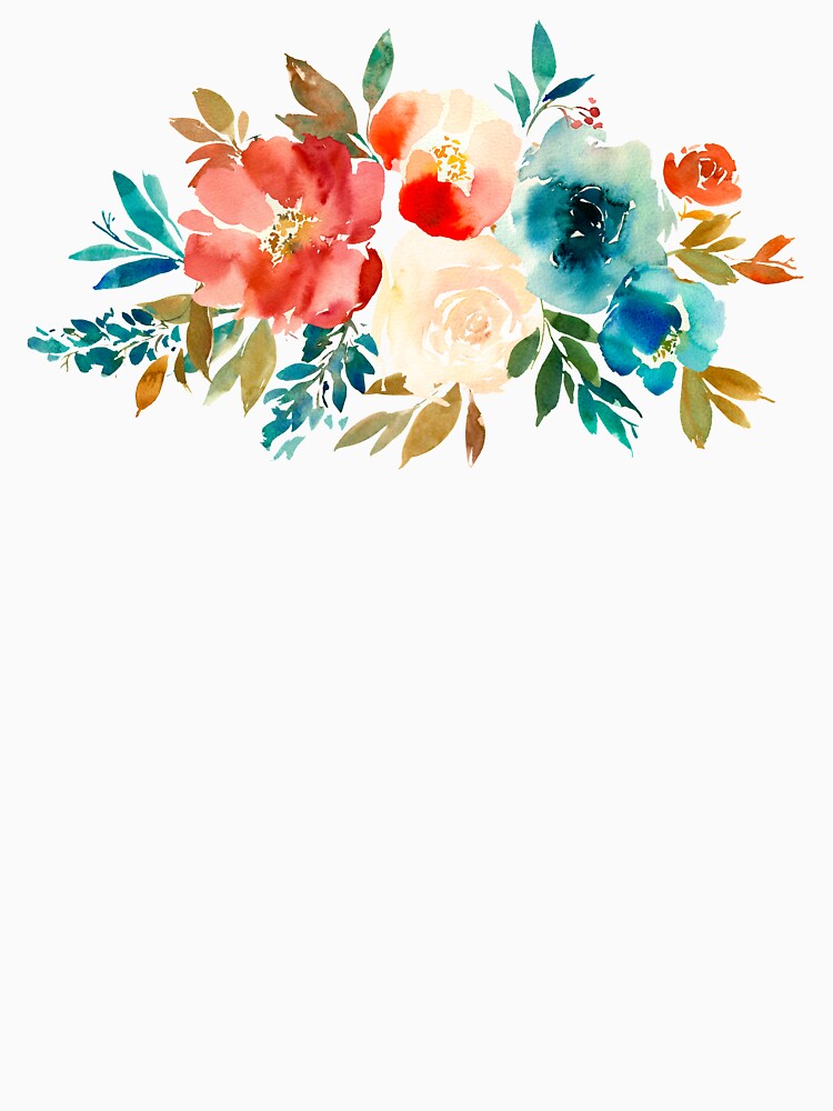 Red Turquoise Watercolor Floral Bouquet by junkydotcom