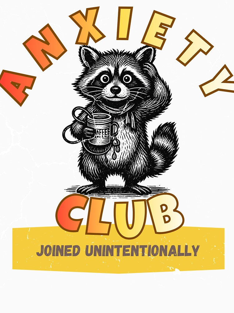 Anxiety Club - Joined Unintentionally - Coffee Drinking Racoon by LAJdesigns