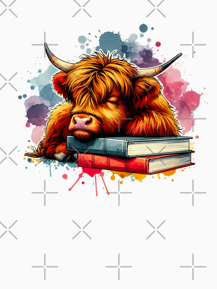 Watercolor Highland Cow And Books by TheAnimalZ00
