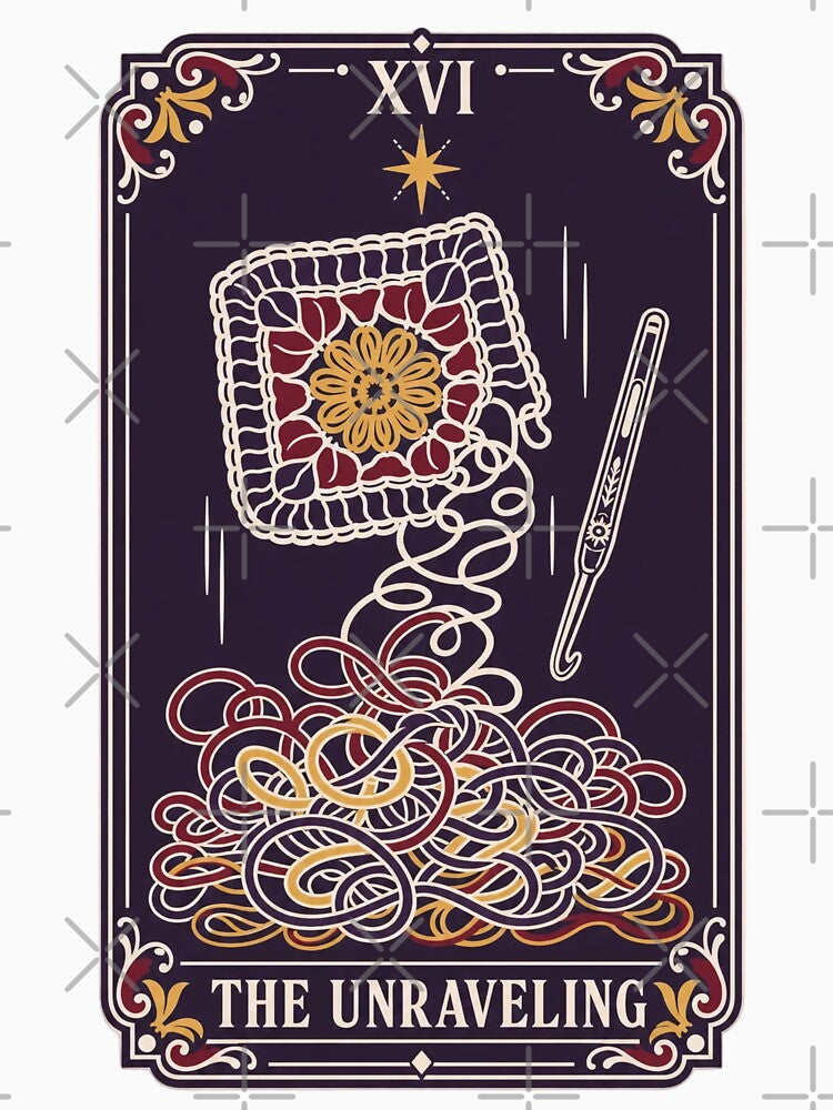 The Unraveling Tarot Card Crochet Shirt | Crochet Tarot Frogging Humor Gift by StickyGuys