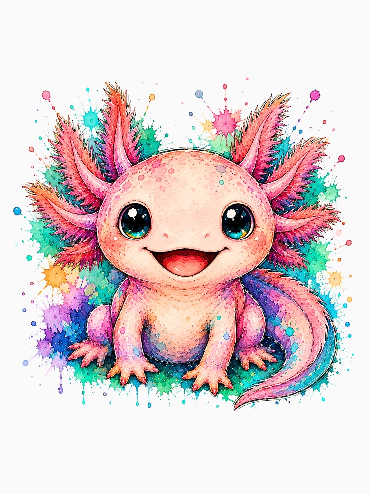 Kawaii Axolotl Watercolor Art – Cute Colorful Amphibian Illustration by ColorSplash123