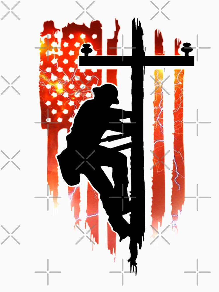 Lineman Electrician American Flag Red Lightning by Matt Ballinger