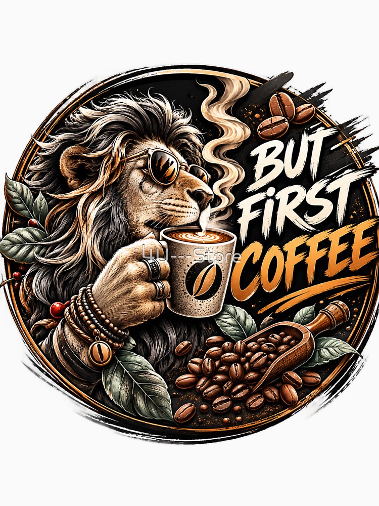 But First Coffee – Cool Lion Coffee Lover Design by 4U---Store